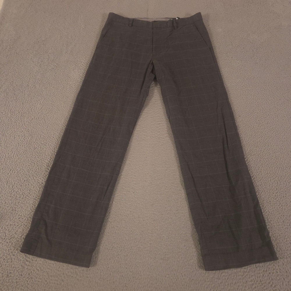 VINTAGE Banana Republic Pants Mens 36x34 Charcoal Plaid Cotton Straight Leg 00s